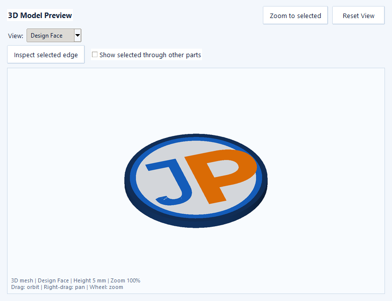 Actual expanded 3D Model Preview showing the corrected five millimeter JP coaster