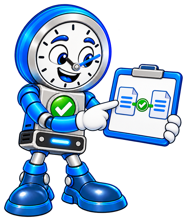 Backup O'Clock mascot performing a recovery checkup on protected files