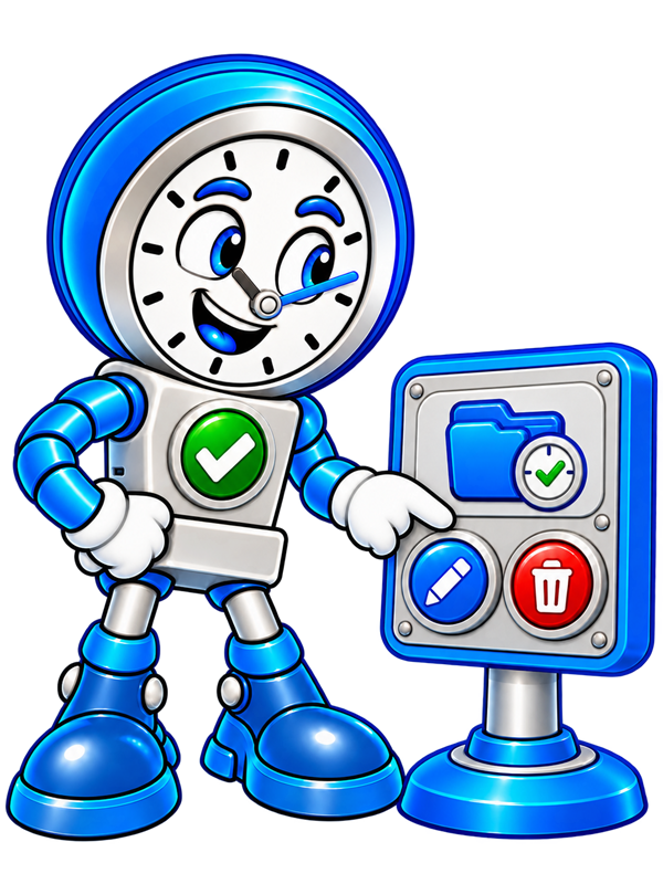 Backup O'Clock mascot pointing to the Edit and Remove controls for a saved backup routine