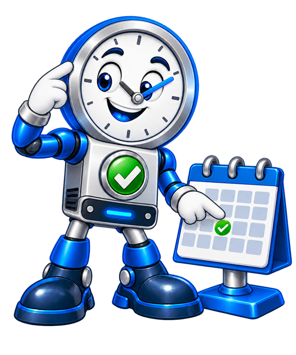 Backup O'Clock mascot pointing to a scheduled backup calendar
